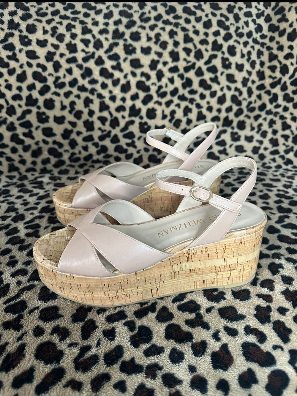 Stuart Weitzman Blush Cork Wedge Sandals - Picture 3 of 5